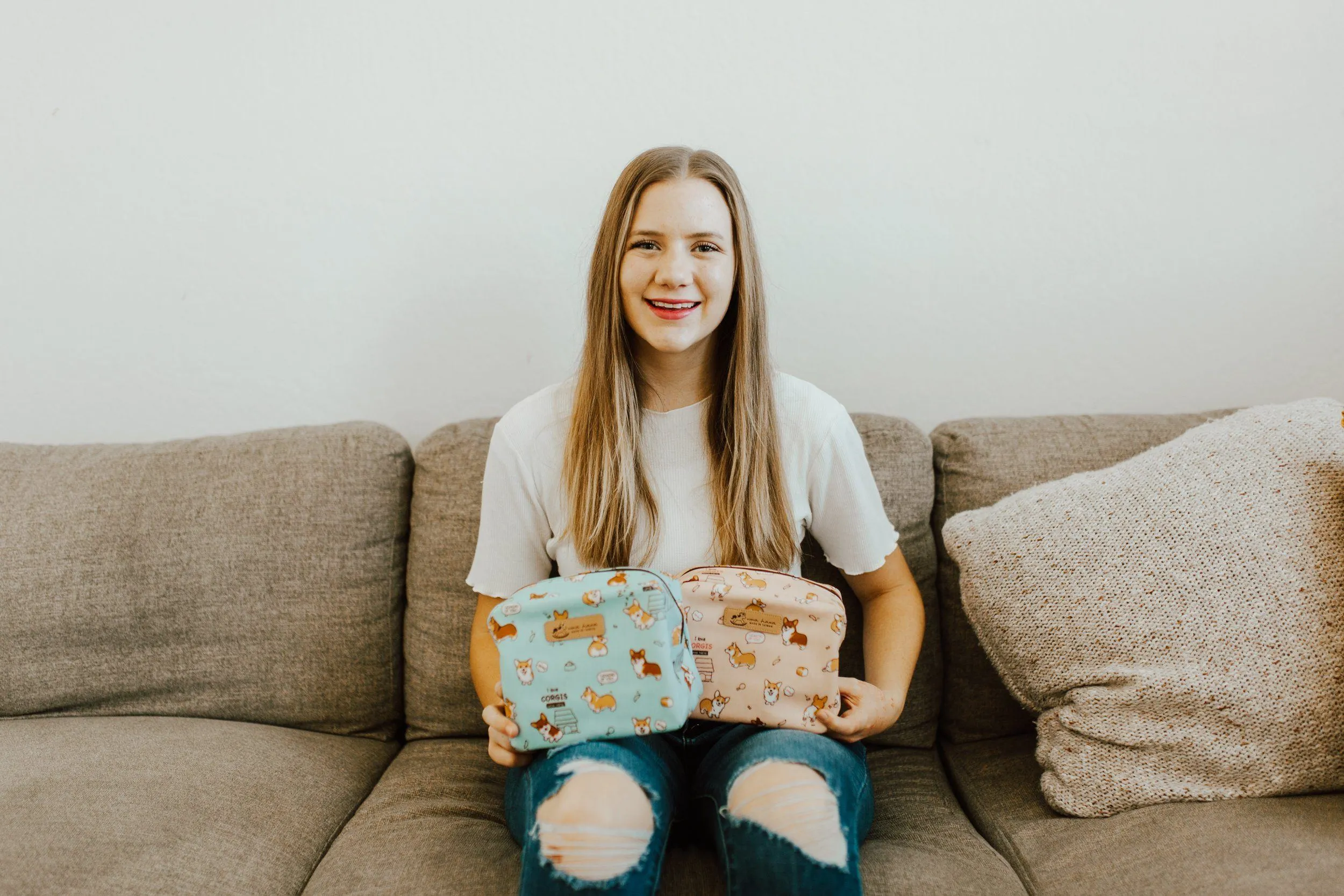 White Snow Corgi Cube Cosmetic Bag