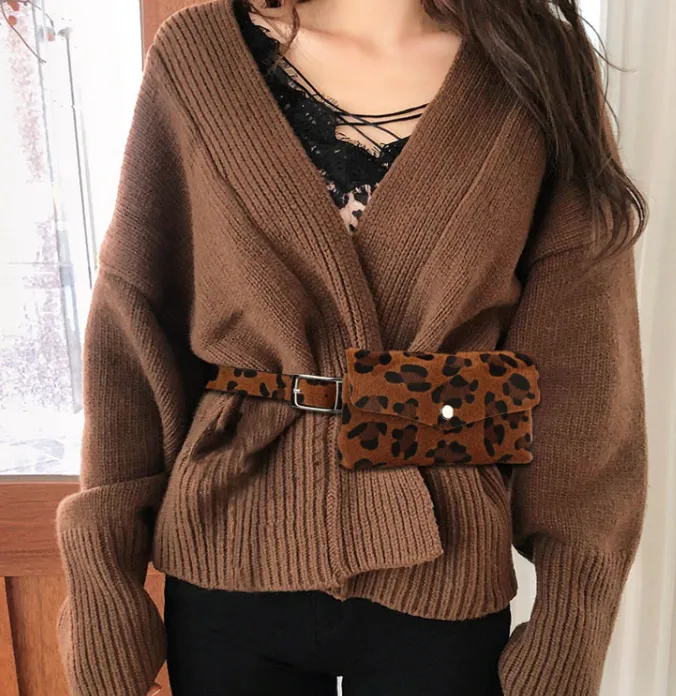 Women's Vintage Waist Bag With Leopard Print