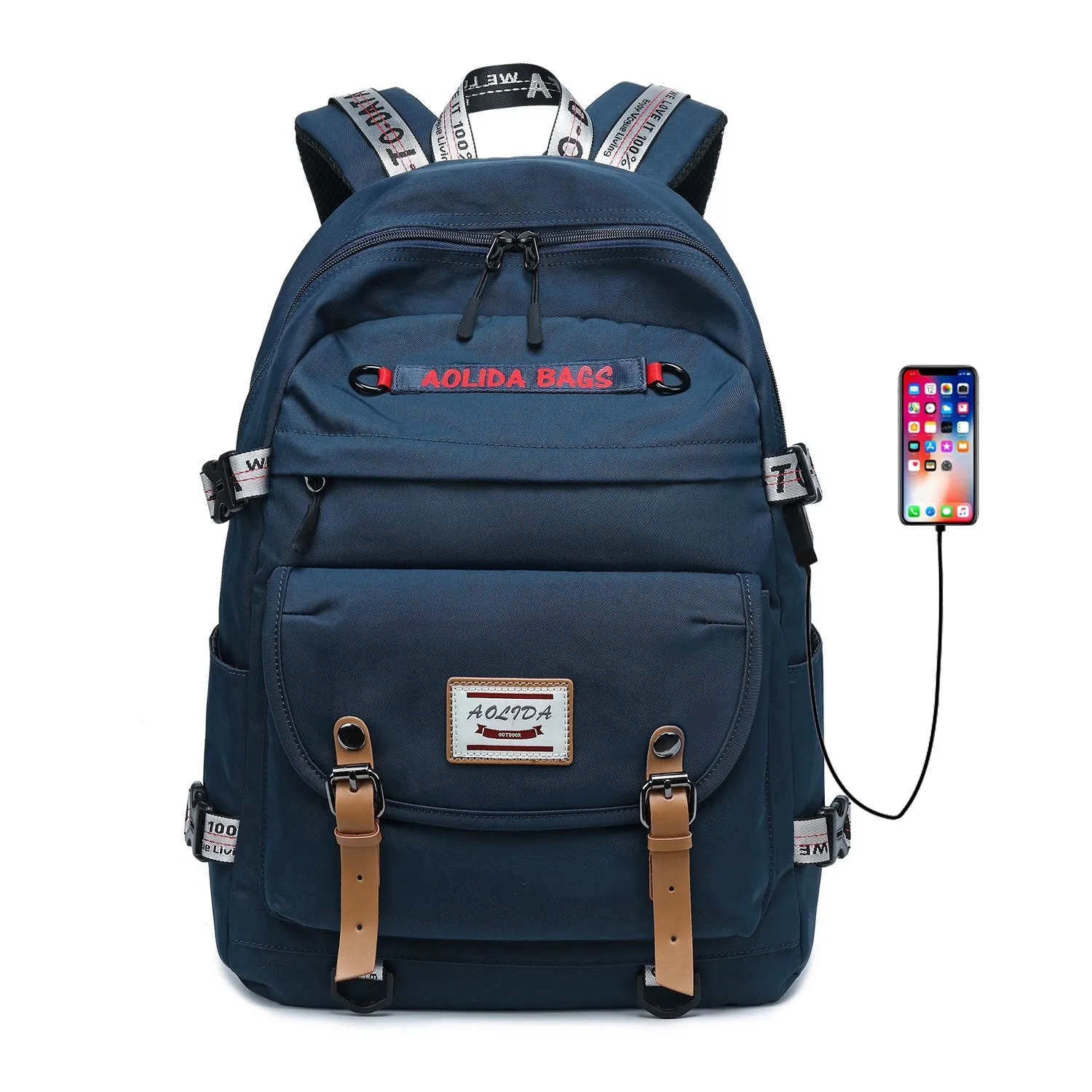 Ybackpacks Oxford Backpack for School Fashion Teens' Bookbag Travel Bag with USB Charging Port