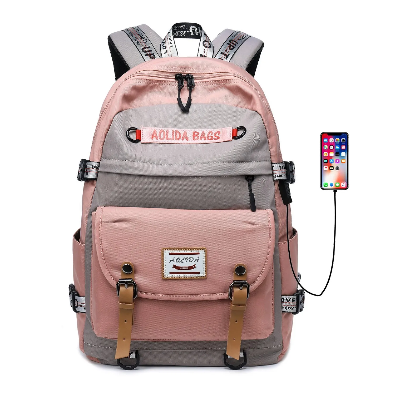 Ybackpacks Oxford Backpack for School Fashion Teens' Bookbag Travel Bag with USB Charging Port
