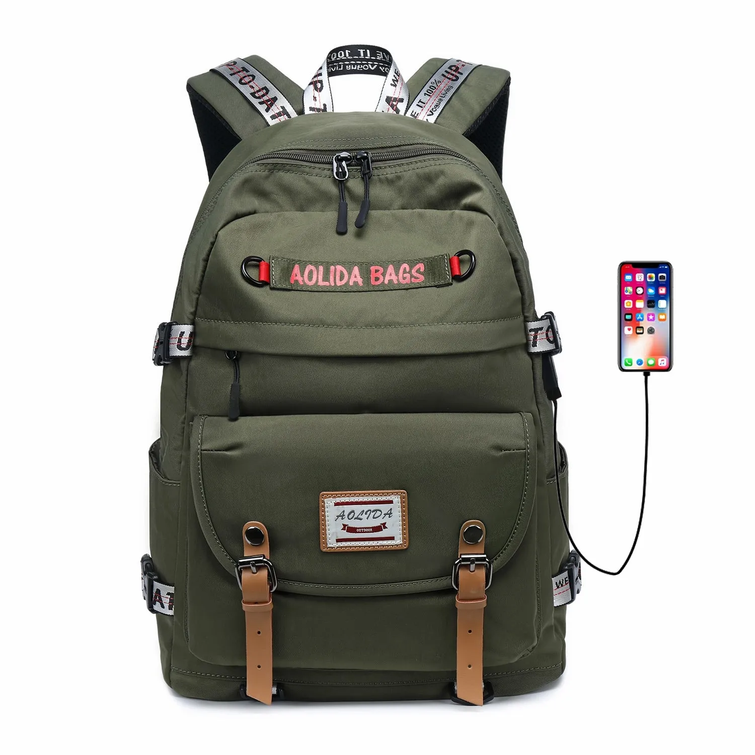 Ybackpacks Oxford Backpack for School Fashion Teens' Bookbag Travel Bag with USB Charging Port